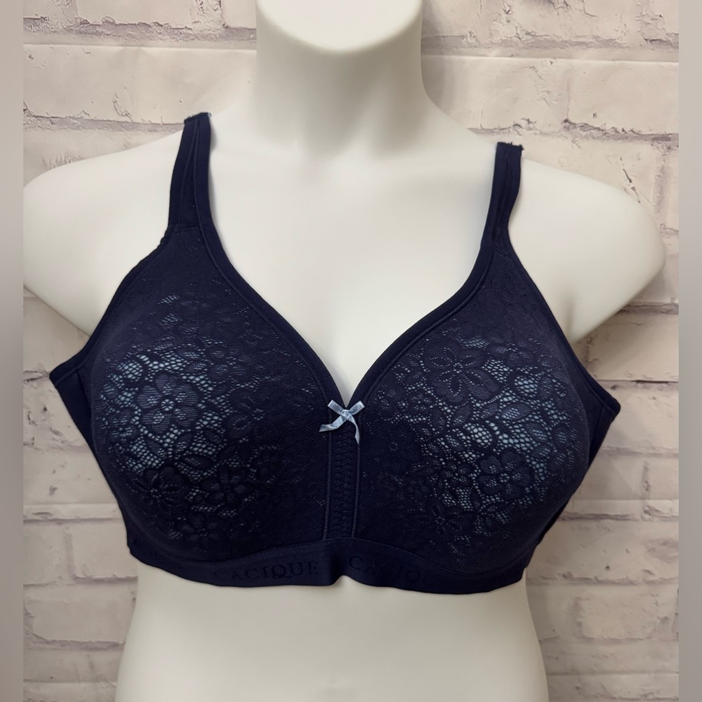 Cacique Bra 42C Lightly‎ Lined No Wire Blue Comfort Logo Lace